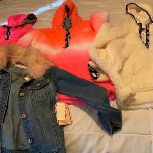 justice hoodies/jean jacket new pink fur collar